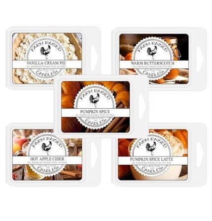 Farm Raised Candles - USA Made - Hand Crafted - Pumpkin Patch 5-Pack Soy Wax Melts – Vanilla Cream Pie, Apple Cider, Butterscotch, Pumpkin Spice & Latte – Fall Melt – 100% American Soy Wax