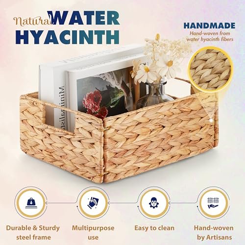 51NwVa7jwL._SL500_.jpg BLUEWEST Water Hyacinth Storage Baskets (Set of 6) – Stylish, woven organizers with handles for laundry and shelf storage. - Image 2