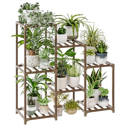 Bamworld 3-Tier Plant Stand - Indoor/Outdoor Wooden Shelf for Plant Bamworld Plant Stand Indoor Plant Shelf Outdoor Wood Plant Rack for Multiple Plants 3 Tiers Ladder Plant Holder for Living Room Patio Boho Home Decor for Gardening