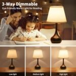 ONEWISH Touch Bedside Lamp: 3-Way Dimmable Table Lamp with Fabric Shade for Bedroom and Office Use. - Image 2