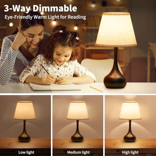 51OOIU2FGDL._SL500_.jpg ONEWISH Touch Bedside Lamp: 3-Way Dimmable Table Lamp with Fabric Shade for Bedroom and Office Use. - Image 2