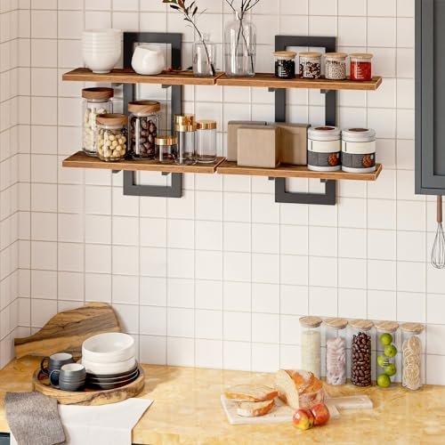 51ORtQTeB0L._SL500_.jpg HOOBRO 15-Inch Wall Shelf Set of 2 - Rustic Brown & Black, 2-Tier Storage Shelves for All Rooms - Image 3