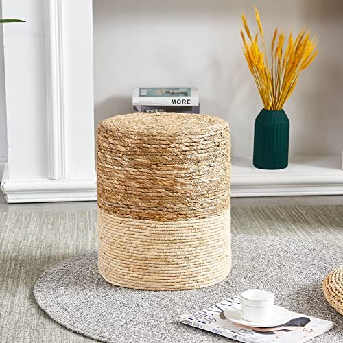 51P2zjznTL._SL500_.jpg Wimarsbon 2-Pack Seagrass Pouf Ottomans: Handwoven Boho Footstools for Living Room Decor - Image 4
