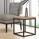 CENSI 18-Inch Natural Oak Accent Table: Modern Industrial Square Side Table in Metal & Wood. - Image 3
