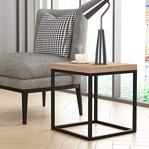 51PO2xsqUBL._SL500_.jpg CENSI 18-Inch Natural Oak Accent Table: Modern Industrial Square Side Table in Metal & Wood. - Image 3