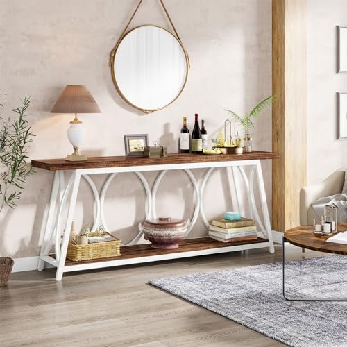 51PVqhpnPL._SL500_.jpg Tribesigns 70.9" Extra Long Industrial Console Table with 2-Tier Storage for Living Room & Hallway, White & Brown. - Image 3