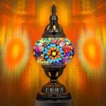 Marrakech Turkish Table Lamp with Bronze Base，Handmade Colorful Moroccan Tiffany Style Mosaic Glass Night Stand Light Fixture Including LED Bulb for Living Room Bedroom Decor