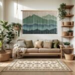 Colorful Boho Macrame Wall Hanging Tapestry - Large Dip-Dyed Fiber Mountain Decor for Living Room (Green) - Image 2