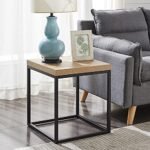 CENSI 18-Inch Natural Oak Accent End Table/Side Table for Living Room, Modern Industrial, Square, Metal and Wood (Natural Wood)