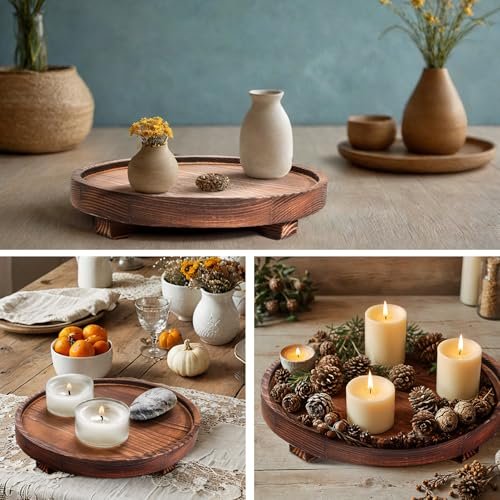 51SeswVAh-L._SL500_.jpg DEBETOOL Round Wooden Tray – Rustic Soap Organizer for Kitchen & Bathroom, Farmhouse Decor for Candles, Perfume, and More. - Image 5