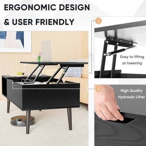 51T0ScEUgTL._SL500_.jpg SweetCrispy Lift Top Coffee Tables: Stylish Black Wooden Dining Tables with Hidden Storage for Living Rooms. - Image 5