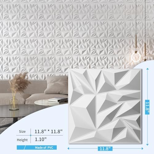 51TO5GzDRjL._SL500_.jpg Art3d 33-Pack 3D Wall Panels, 12x12 inch White Diamond Design for Modern Gaming Room Decor. - Image 4