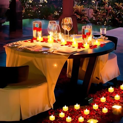 51TgnoslAeL._SL500_.jpg 6000 Pcs Artificial Rose Petals + 72 Flameless LED Heart Tea Lights for Romantic Wedding Decor. - Image 5