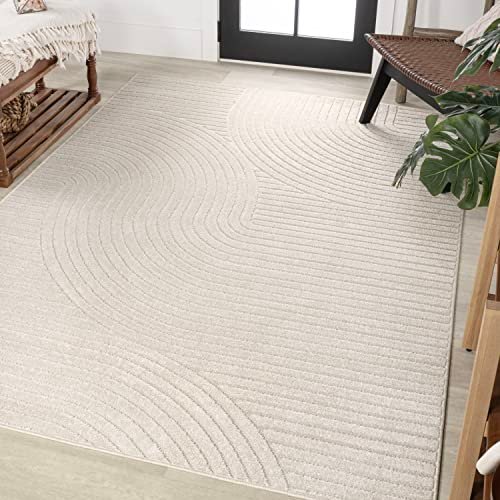 JONATHAN Y Hallie 8x10 Minimalist Ivory/Cream Indoor/Outdoor Area Rug, Pet-Friendly, JONATHAN Y Hallie High-Low Curve Ivory/Cream Indoor/Outdoor Area Rug, 8x10, Minimalist, Pet Friendly, Non-Shedding, Stain Resistant, Hose-Washable for Backyard, Patio, Porch (SCN100B-8)