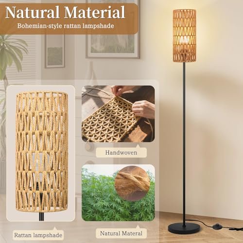 51UbrT4ZBL._SL500_.jpg Ruiever Farmhouse Rattan Floor Lamp: Modern Black Standing Lamp with 3-Color LED Bulb and Foot Switch - Image 4