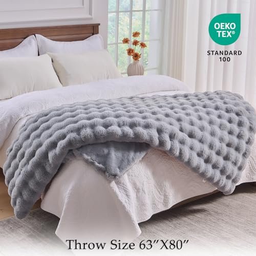 51Us5p9ckCL._SL500_.jpg BENVWE Soft Fluffy Faux Fur Throw Blanket, Luxurious Light Grey Minky, 63" x 80", Perfect Cozy Gift for Women - Image 2