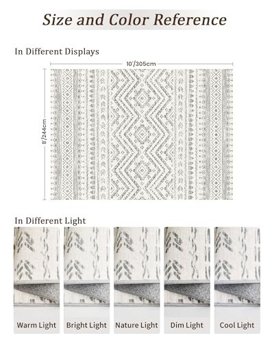 51VBSXVSnzL._SL500_.jpg Miukiki 8x10 Moroccan Area Rug: Washable, Non-Slip, Soft Indoor Carpet for Living Room, Bedroom, Dining Room (Grey) - Image 2