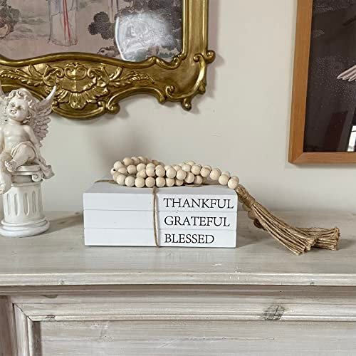 51Vfysz-t7L._SL500_.jpg Decorative White Faux Books for Home Decor - Rustic Farmhouse Stacked Display (Thankful Grateful Blessed) - Image 4