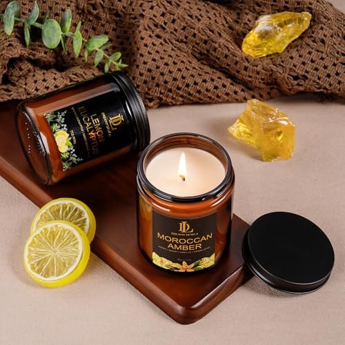 51VhTD43UKL._SL500_.jpg Lemon Eucalyptus Scented Soy Candle in Amber Jar – Perfect Gift for Men & Women, 7oz - Image 4