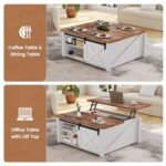 SEDETA 31.5" Lift Top Coffee Table: Farmhouse Design with Large Hidden Storage & Adjustable Shelves, White - Image 4