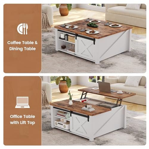 51VoU9F8GwL._SL500_.jpg SEDETA 31.5" Lift Top Coffee Table: Farmhouse Design with Large Hidden Storage & Adjustable Shelves, White - Image 4