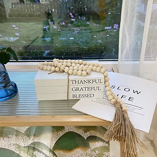 51VwChvJpgL._SL500_.jpg Decorative White Faux Books for Home Decor - Rustic Farmhouse Stacked Display (Thankful Grateful Blessed) - Image 2