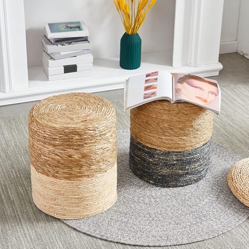 51W2ztfsG8L._SL500_.jpg Wimarsbon 2-Pack Seagrass Pouf Ottomans: Handwoven Boho Footstools for Living Room Decor - Image 5