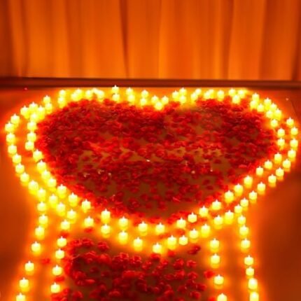 gobutend 6000 Pcs Artificial Rose Petals with 72 Pcs Romantic Flameless Candles, LED Heart Tea Lights Battery Operated for Romantic Night Wedding Anniversary Table Party Decoration