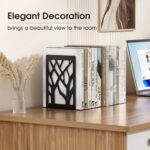 MaxGear Modern Tree Design Bookends – Sturdy, Non-Skid Metal Holders for Books & CDs, 2 Pairs (4 Pieces) in Black, 7"x4.7"x3.5" - Image 2