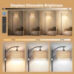 ROTTOGOON Rattan Floor Lamps: Boho Arc Standing Lamps with Rattan & Linen Shades, 9W Bulb, Foot Switch. Ideal for Living Room & Bedroom. - Image 2