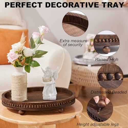 51X4tkDLqbL._SL500_.jpg Wooden Decorative Tray - 16x11.8in Rustic Wood Beaded Tray for Living Room, Kitchen, and Bath Decor - Image 3
