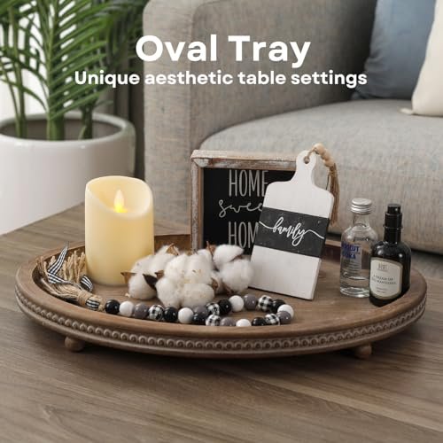 51XQf9soz9L._SL500_.jpg FESTWIND Oval Wooden Decorative Tray for Coffee Table, Kitchen, Entryway - Small Beaded Holiday Decor - Image 2