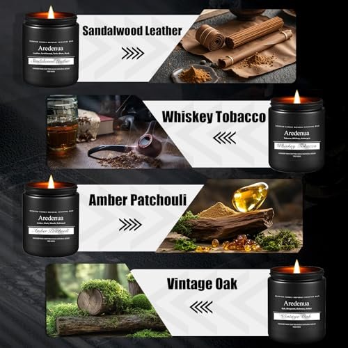 51XdFO9keiL._SL500_.jpg Men's Candle Set β 4 Pack of Masculine Soy Candles for Home, Includes Sandalwood Leather & More - Image 2