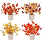 Luiywan Fake Potted Plants 4pcs, Artificial Fall Flowers with Vase, Autumn Harvest Decoration for Home Indoor Outdoor, Table Plants Farmhouse Decor for Kitchen, Bedroom, Living Room, Bathroom