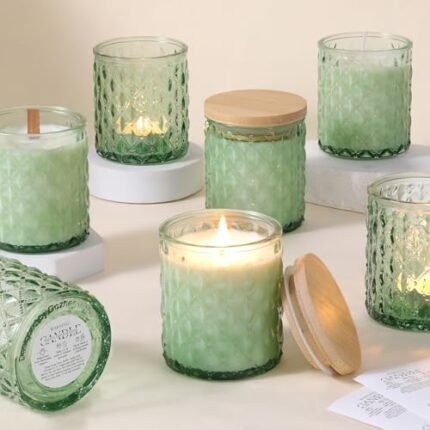 MATAHUM 8 Pack Green Candle Jars for Making Candles, 7 OZ Empty Glass Candle Making Jars with Bamboo Lids for Candle Making Supplies, Candle Containers Vessels for Home DIY Decoration