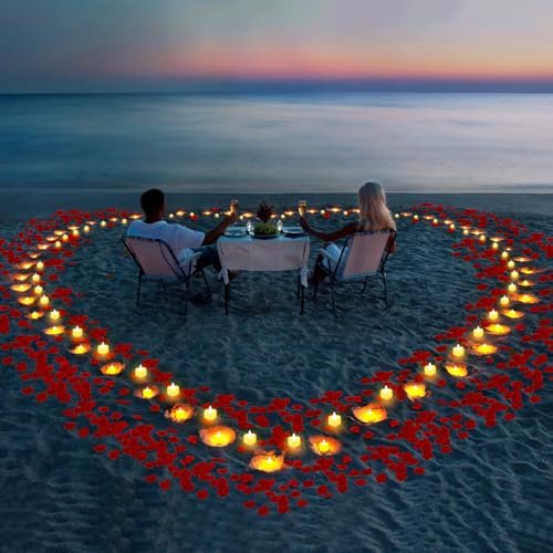 51YKmdLBNYL._SL500_.jpg 6000 Pcs Artificial Rose Petals + 72 Flameless LED Heart Tea Lights for Romantic Wedding Decor. - Image 4