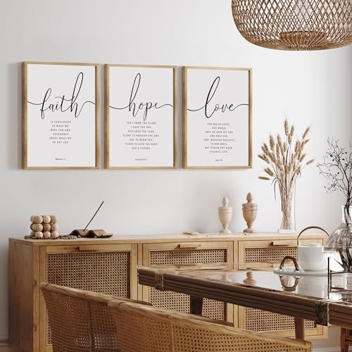 51Zdw0iVpjL._SL500_.jpg Houmury Set of 3 11"x14" Framed Farmhouse Bible Verses Wall Art for Christian Home Decor - Image 3