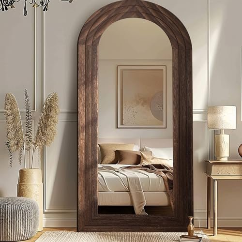 51aSKySA98L._SL500_.jpg ZHUNFA 71x32 Arched Full-Length Mirror with Solid Wood Frame for Bedroom & Living Room, Brown Finish. - Image 8