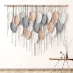 Alynsehom Large Macrame Wall Hanging, Boho Woven Tapestry, Chic Modern Bohemian Handmade Leaf Feather Wall Art Home Decor for Apartment Dorm Living Room Bedroom Nursery Backdrop (39" W X 29.5" L)