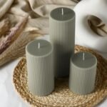 Conelist Set of 3 Ribbed Pillar Candles: 4", 6", 8" - Large Soy Wax, Orchid Scented, Modern Home Decor (Bean Green) - Image 5