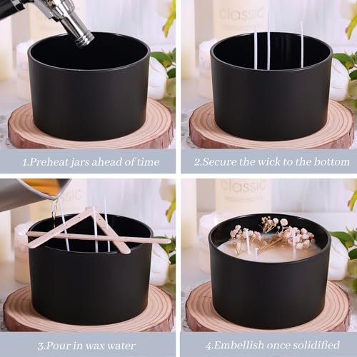 51bjEtJhUYL._SL500_.jpg 6-Pack CONNOO 24oz Matte Black Glass Candle Jars with Airtight Bamboo Lids & Wick Kit - Image 6