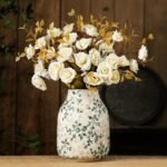 Green and Beige Vintage Vase, Chinoiserie Floral Vase, Rustic Ceramic Large Vases for Home Decors, Living Room, Bookshelf, Office, Grand Millennial Decor, Chinoiserie Decors, Tuscan Decor 7.8 Inch