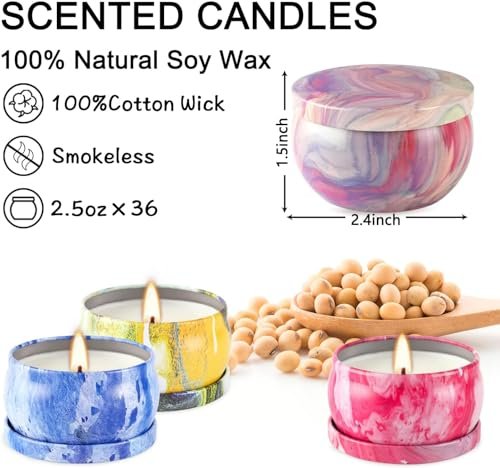51ci1q8qHGL._SL500_.jpg YOROXRG 36-Pack Scented Candle Gift Set: 2.5 oz Portable Jars for Spa, Yoga, Bath & Aromatherapy. - Image 6