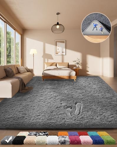 Ophanie Area Rugs for Living Room Bedroom, Upgrade Non-Slip Fluffy Soft Grey Shag Carpet, Indoor Floor Gray 4x6 Fuzzy Shaggy Living Room Plush Rug for Kids Home Dorm Decor Aesthetic