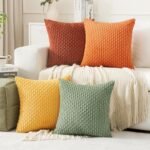 MIULEE Set of 4 Burnt Orange Boho Striped 18x18-Inch Corduroy Pillow Covers for Couch & Sofa Decor - Image 4