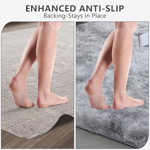 51dEF17BwwL._SL500_.jpg Ultra Soft 5x8 Shag Area Rugs for Bedroom & Living Room, Fluffy Tie-Dye Grey Indoor Carpet for Kids’ Rooms & Nursery Decor. - Image 7
