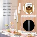 Fullvaseer 5-Arm Gold Candelabra Set of 4 with Acrylic Lampshade for Weddings, Birthdays, and Home Decor, 39.4'' Candle Holders for LED Taper Candles. - Image 3