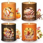 Lanpn Fall Scented Candles Gift Set, 4 Pack 36oz Soy Jar Candle, Thanksgiving Aromatherapy Candles for Woman Man, Autumn Spiced Pumpkin Fragrance Home Table Farmhouse Decoration, Tabletop Centerpiece