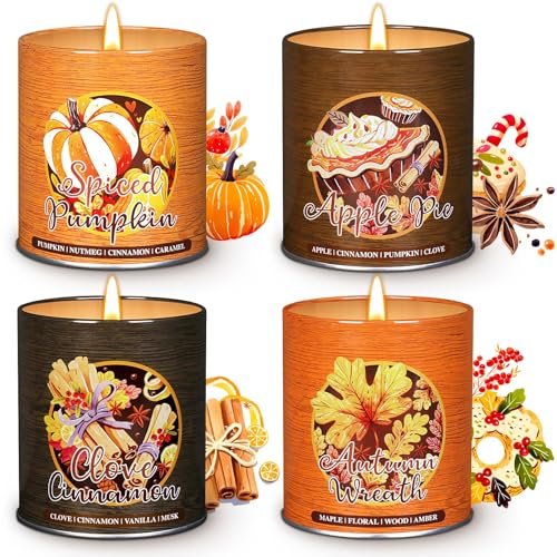 Lanpn Fall Scented Candles Gift Set: 4-Pack 36oz Soy Candles Lanpn Fall Scented Candles Gift Set, 4 Pack 36oz Soy Jar Candle, Thanksgiving Aromatherapy Candles for Woman Man, Autumn Spiced Pumpkin Fragrance Home Table Farmhouse Decoration, Tabletop Centerpiece