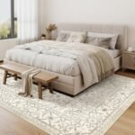 Befbee 8x10 Beige Area Rug: Washable, Stain-Resistant Vintage Design for Living & Dining Rooms. Non-Slip. - Image 7